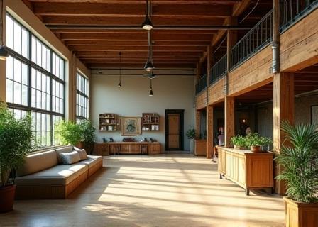 Sustainable loft featuring reclaimed wood and natural lighting