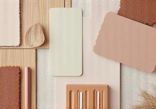 Color palettes and material samples on table