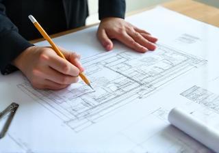 Architect drawing up floor plans