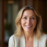 Sylvie Laurent smiling at her renovated apartment